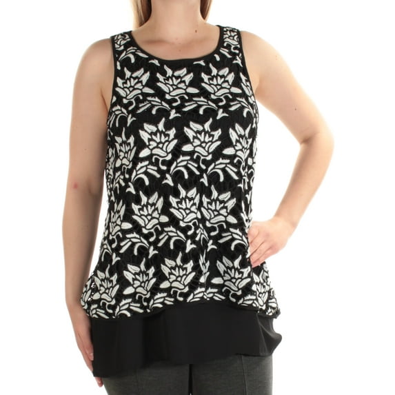 ALFANI $89 Womens New 1341 Black Floral Embroidered Sleeveless Top 8 B+B