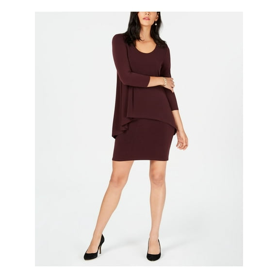 ALFANI $89 Womens New Burgundy Jewel Neck 3/4 Sleeve Sheath Dress 2 B+B