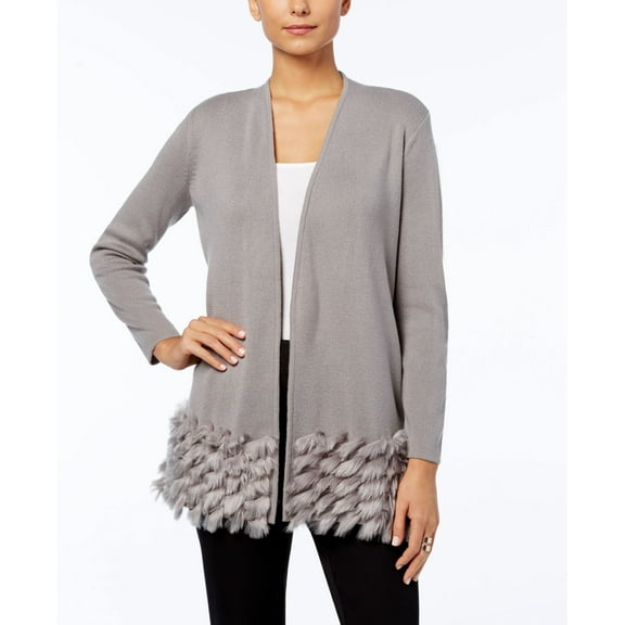 Alfani Petite Faux Fur Trim Cardigan Modern Met PM