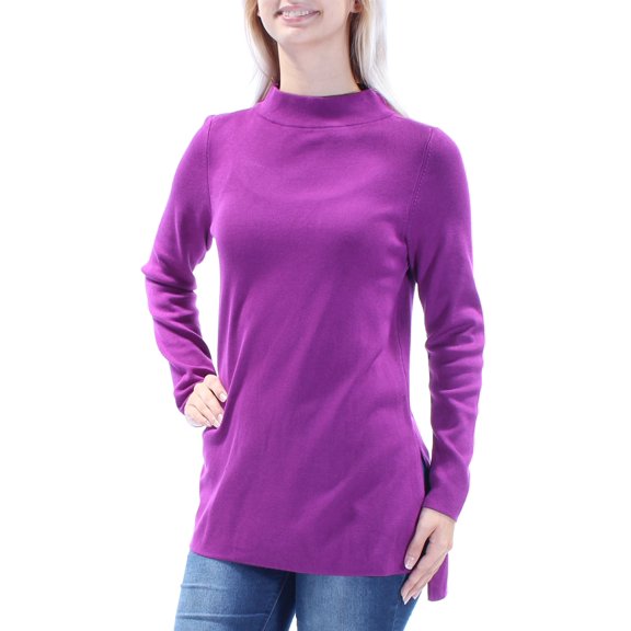 ALFANI Womens Purple Textured Long Sleeve Turtle Neck HiLo Top Size: S