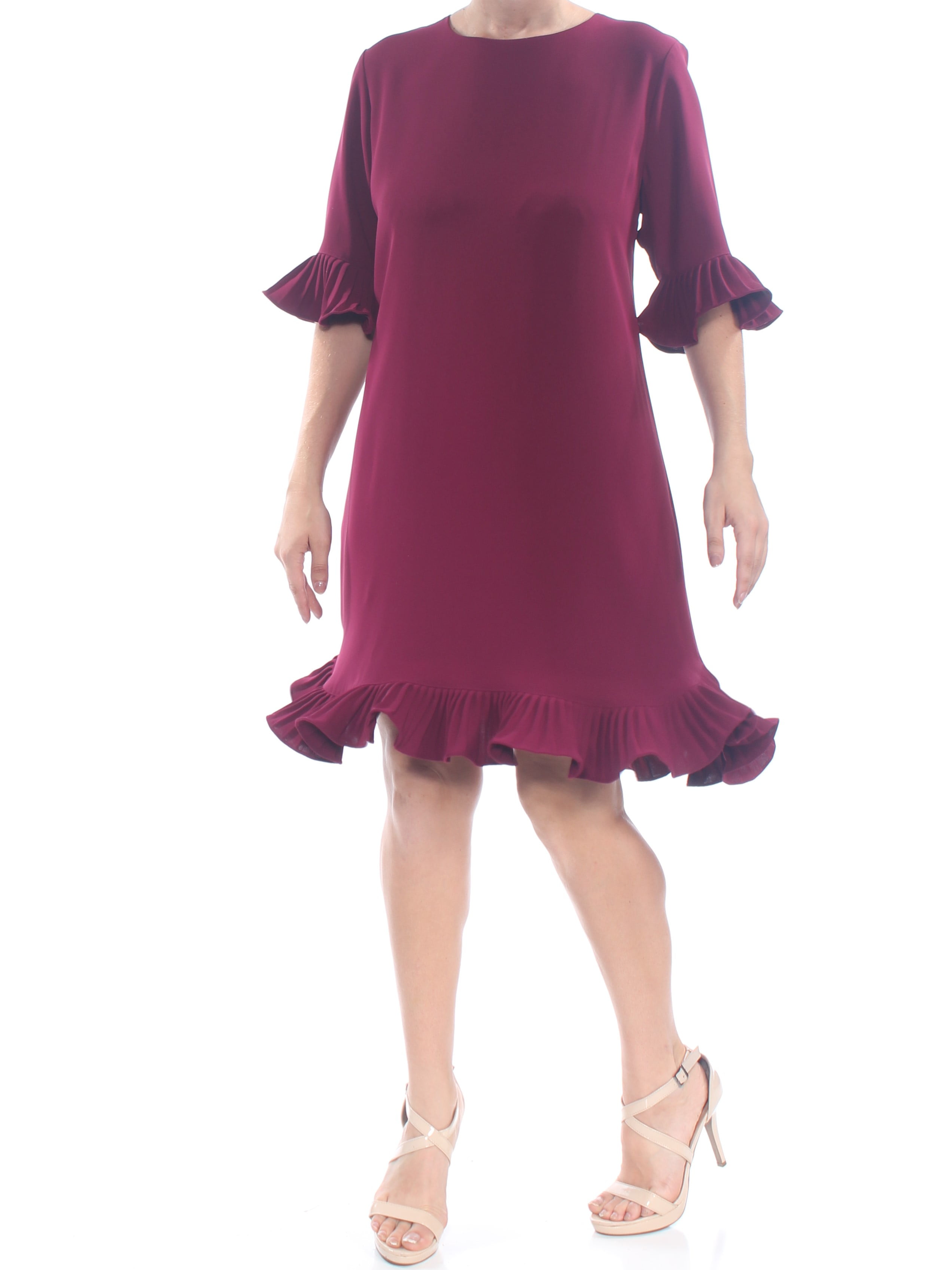 Alfani Womens Pleated Flounce Dress, Red, 14