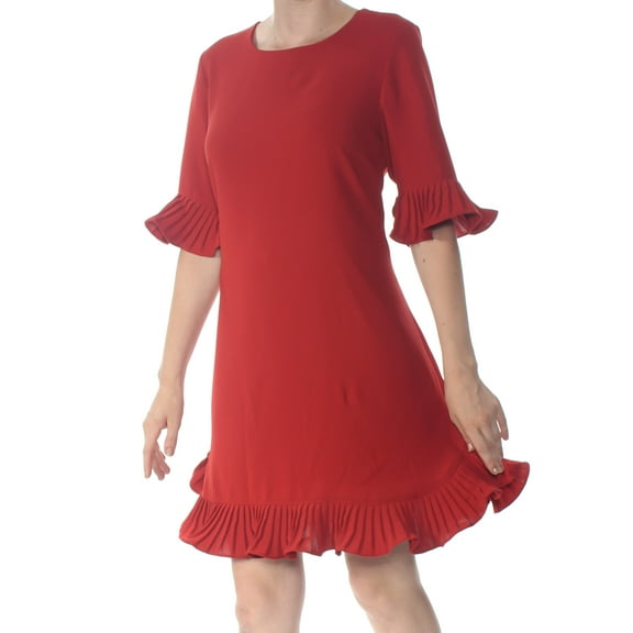 ALFANI $99 Womens New 1390 Red Ruffled Jewel Neck Bell Sleeve Shift Dress 10 B+B