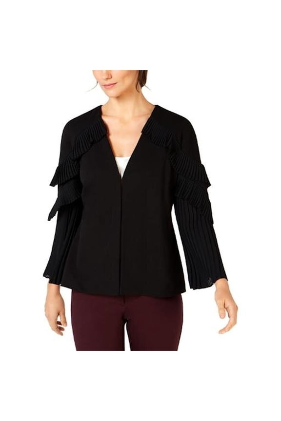 $99 Womens New Black Pleated Collarless Blazer Wear To Work Jacket M B+B