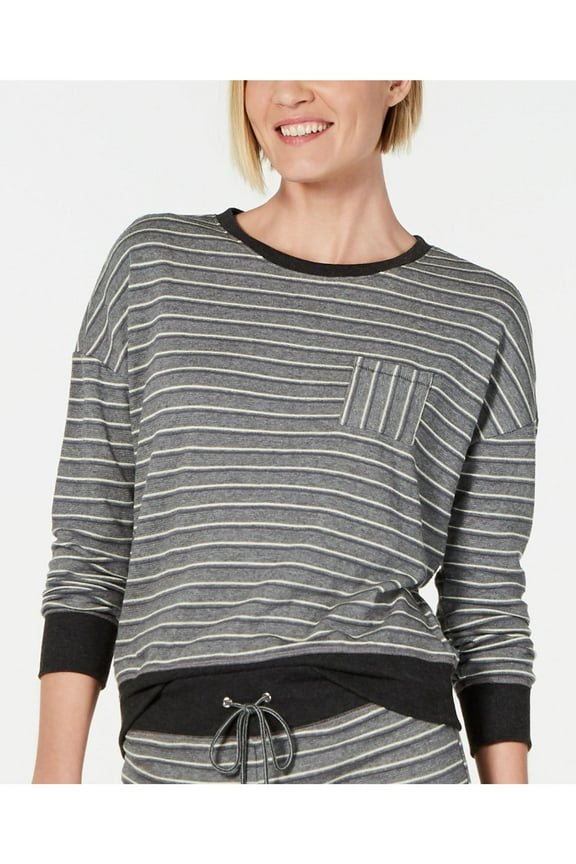 Intimates Gray Cotton Blend Striped Sleepwear Shirt Size: S