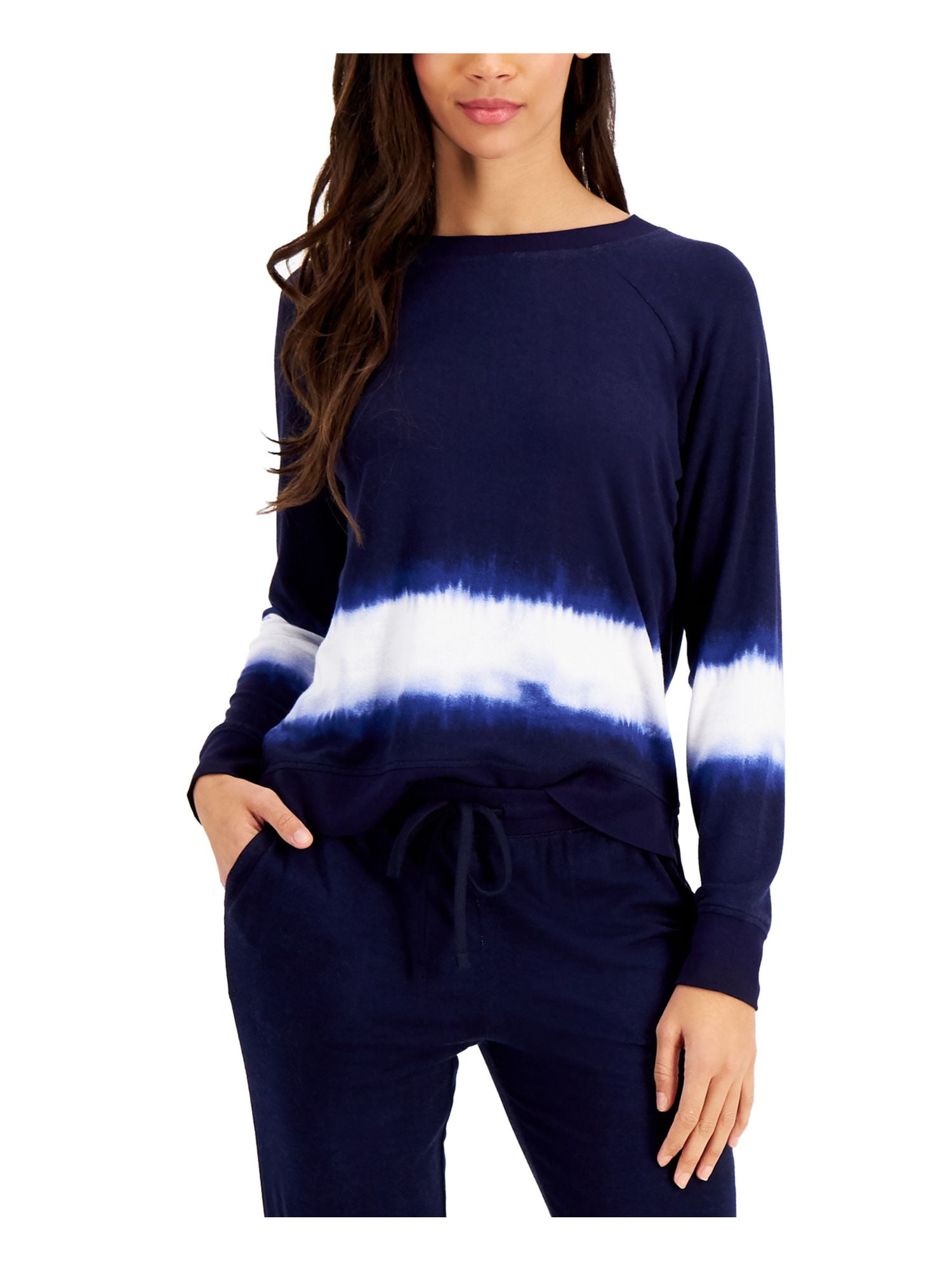 ALFANI Intimates Navy Crew Neck Long Sleeve Vents at Side Hem Sleep Shirt Pajama Top XS Walmart