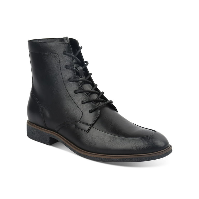 ALFANI Mens Black Flexible Outsole Cushioned Oliver Almond Toe Block Heel Lace Up Boots Shoes 10.5 M Walmart