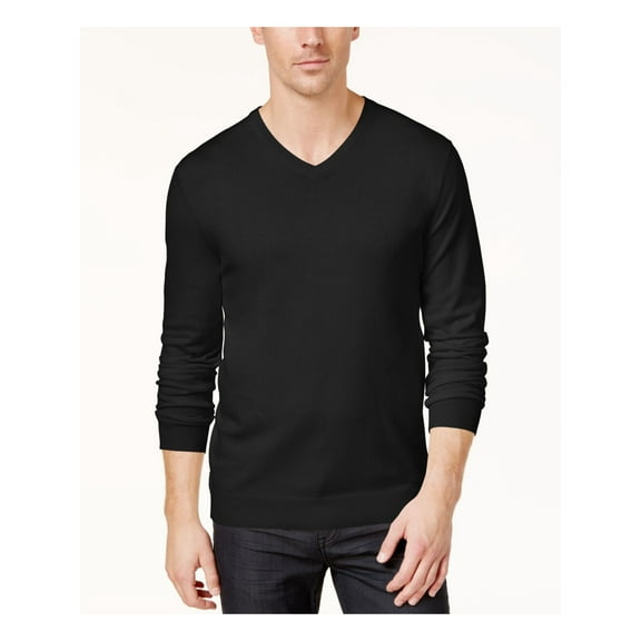 ALFANI Mens Black Lightweight Heather Long Sleeve V Neck Classic Fit Cotton Blend Sweater S