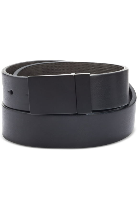 Mens Black Logo Reversible Faux Leather Casual Belt 42
