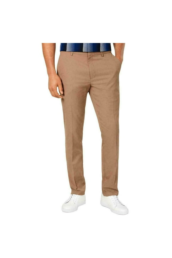 Mens Brown Flat Front, Classic Fit Stretch Pants 32W/ 32L