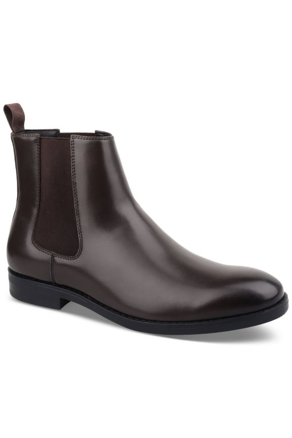 Mens Brown Heel Pull-Tab Goring Cushioned Luka 2 Round Toe Block Heel Dress Chelsea Boot 10.5 M