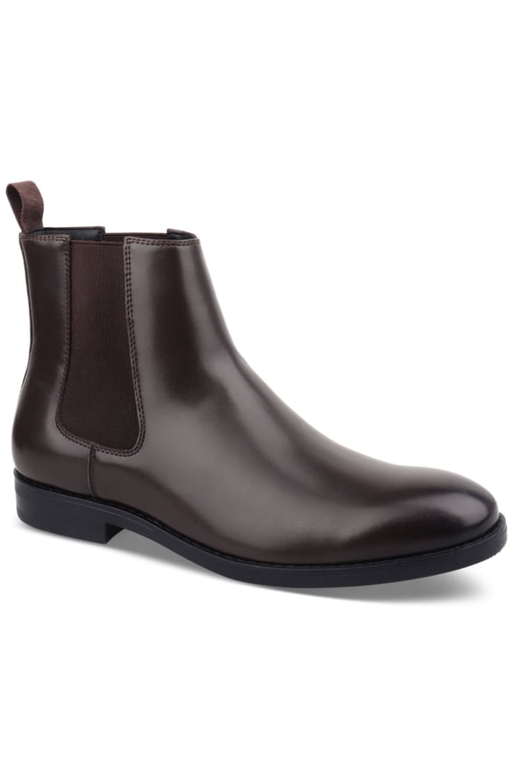 Mens Brown Heel Pull-Tab Goring Cushioned Luka 2 Round Toe Block Heel Dress Chelsea Boot 11.5 M