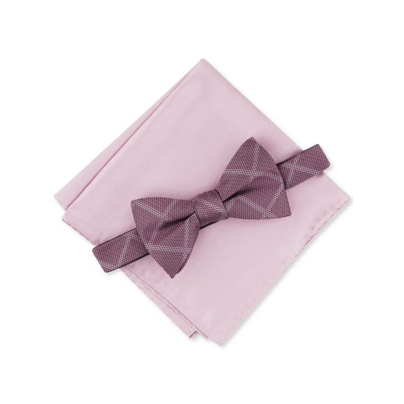 ALFANI Mens Purple Grid Pre-Tied with Pocket Square Bow Tie