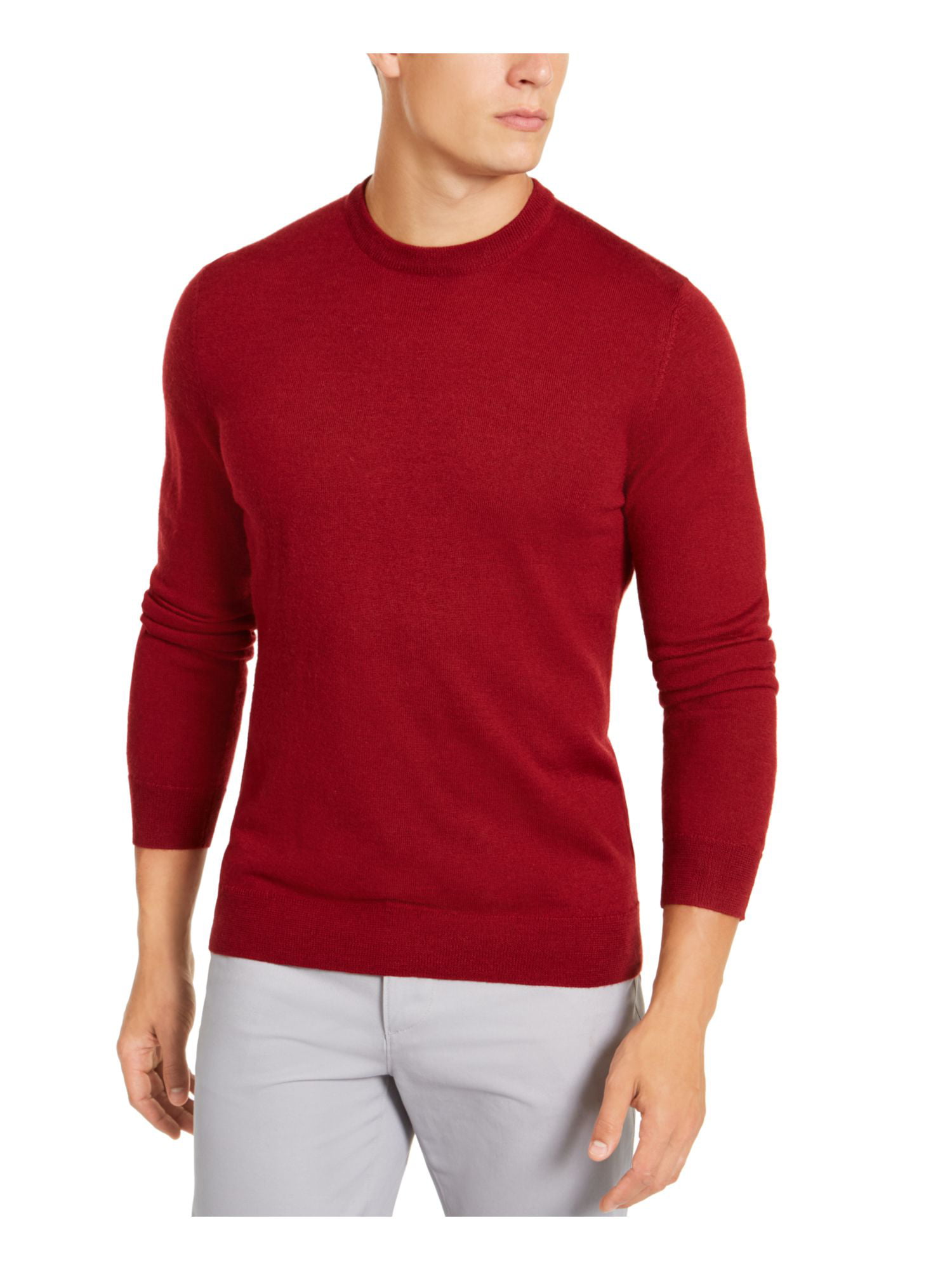 Alfani Mens Merino Wool Blend Ribbed Trim Crewneck Sweater Navy XL
