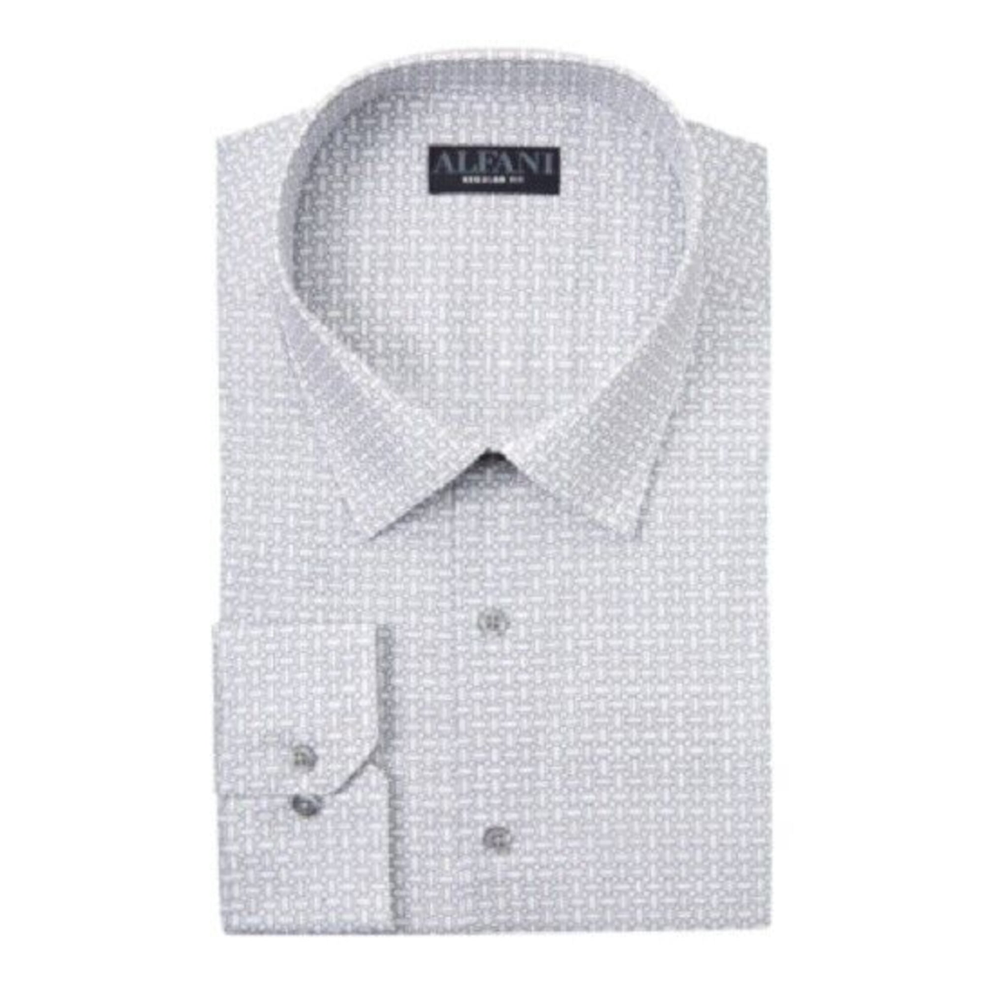 ALFANI Mens White Easy Care, Geometric Spread Collar Slim Fit Dress Shirt S  14/14.5- 32/33