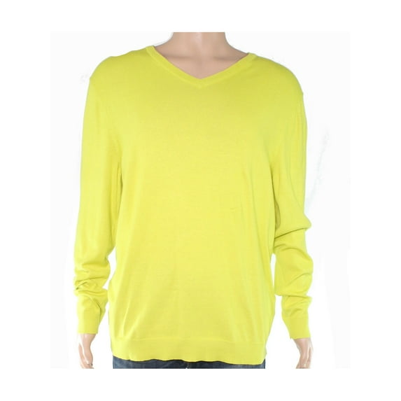 ALFANI Mens Yellow V Neck Sweatshirt L