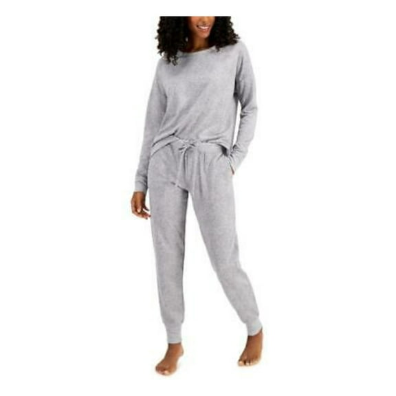 ALFANI Sets Gray Drawstring Animal Print Long Sleeve Crew Neck T-Shirt Cuffed  Size XS