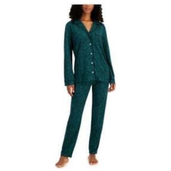 ALFANI Sets Green Elastic Band Long Sleeve Collared Button Up Straight leg Sleepwear Size XXL