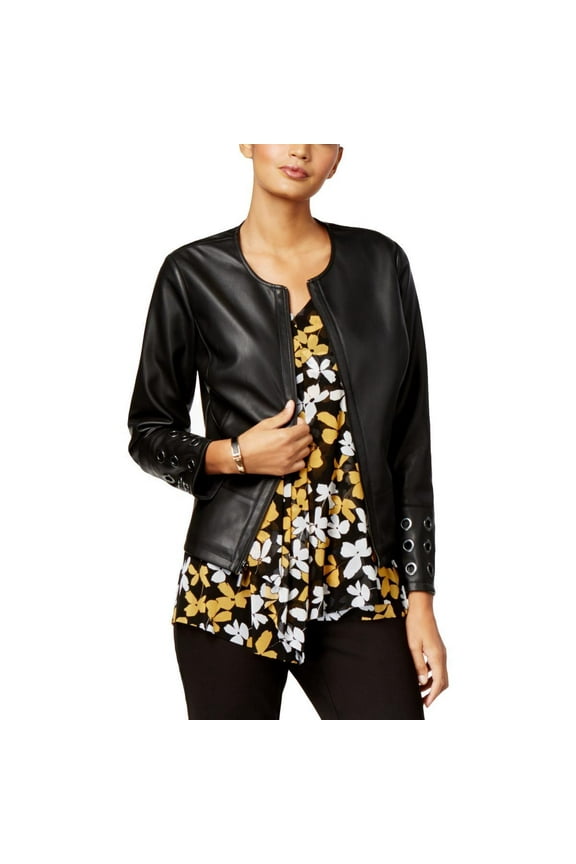 WOMENS FAUX LEATHER GROMMET TRIM CROPPED JACKET 2X