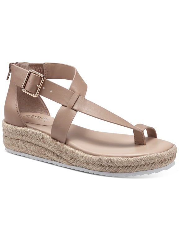 Womens Beige 1" Platform Adjustable Ankle Strap Moira Round Toe Wedge Zip-Up Espadrille Shoes 10 M