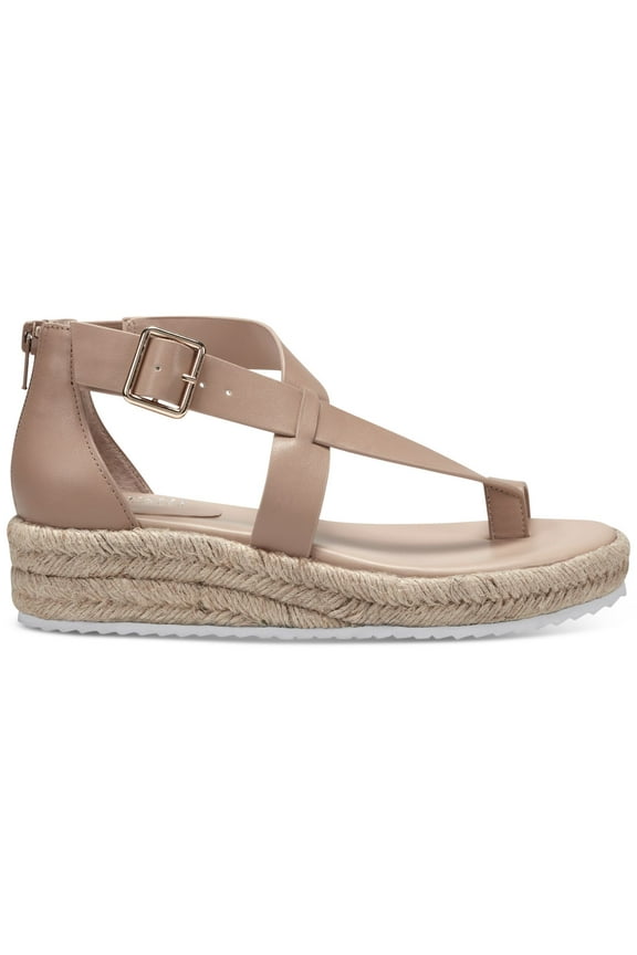 Womens Beige Adjustable Buckle Crisscross Ankle Strap 1" Platform Asymmetrical Cushioned Moira Round Toe Wedge Zip-Up Espadrille Shoes 9.5 M