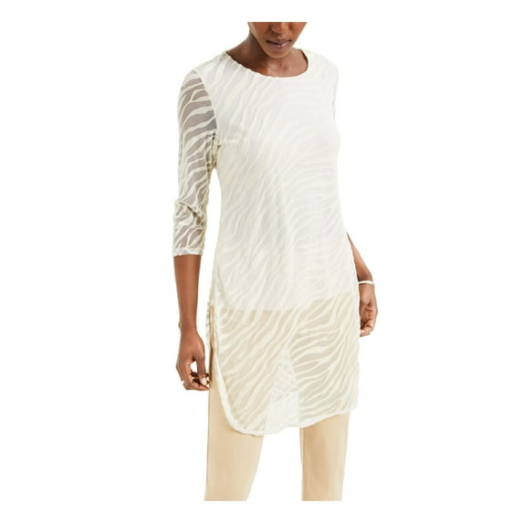 ALFANI Womens Beige Animal Print 3/4 Sleeve Scoop Neck Tunic Top Size: XXL