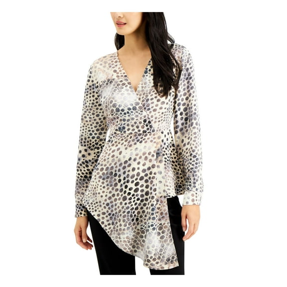 ALFANI Womens Beige Animal Print Long Sleeve Blouse Size: XL