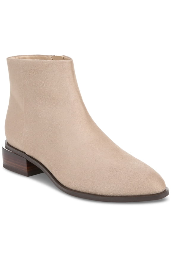 Womens Beige Padded Amyy Almond Toe Block Heel Zip-Up Booties 6 M