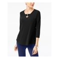 thumbnail image 1 of ALFANI Womens Black 3/4 Sleeve Keyhole Hi-Lo Top Size: XXL, 1 of 3