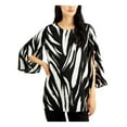 thumbnail image 1 of ALFANI Womens Black Animal Print Bell Sleeve Jewel Neck Tunic Wear To Work Top S, 1 of 4