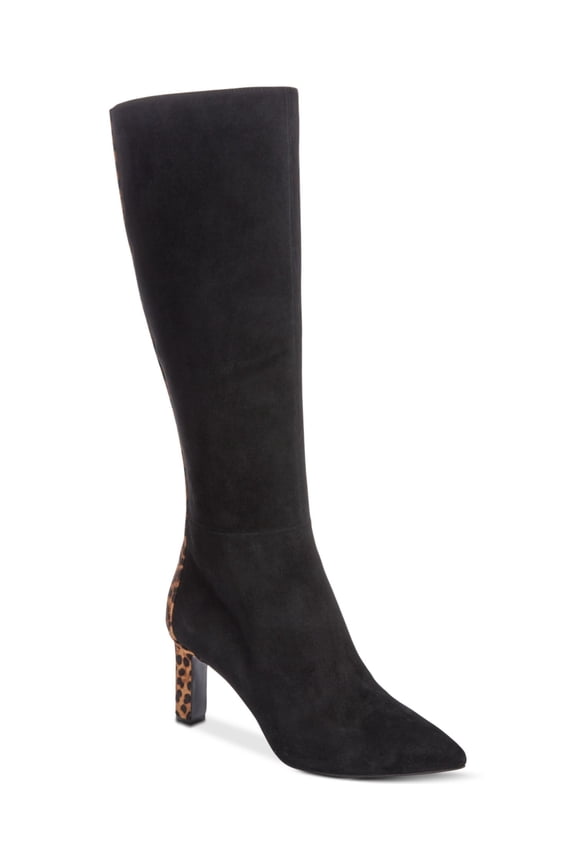 Womens Black Animal Print Calf Hair Tadashi Pointed Toe Block Heel Zip-Up Dress Boots 6