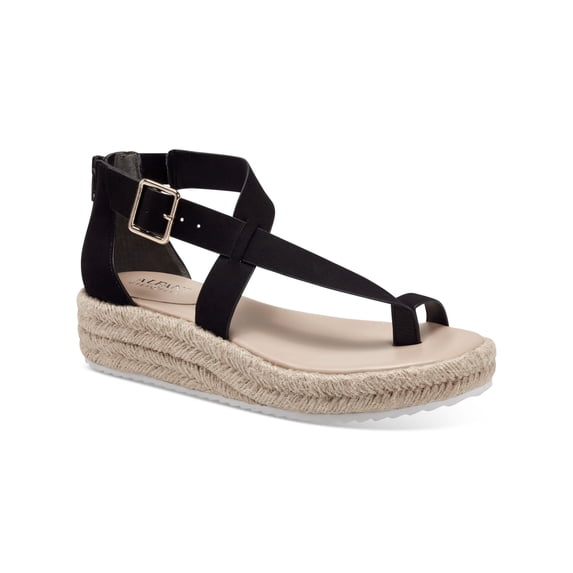 ALFANI Womens Black Asymmetrical Buckle Accent Moira Round Toe Wedge Zip-Up Espadrille Shoes 7 M