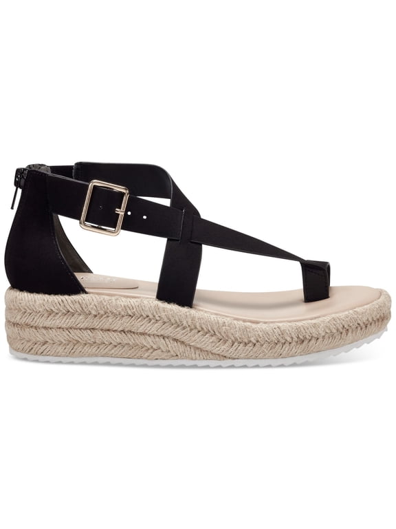 Womens Black Asymmetrical Buckle Accent Moira Round Toe Wedge Zip-Up Espadrille Shoes 9.5 M