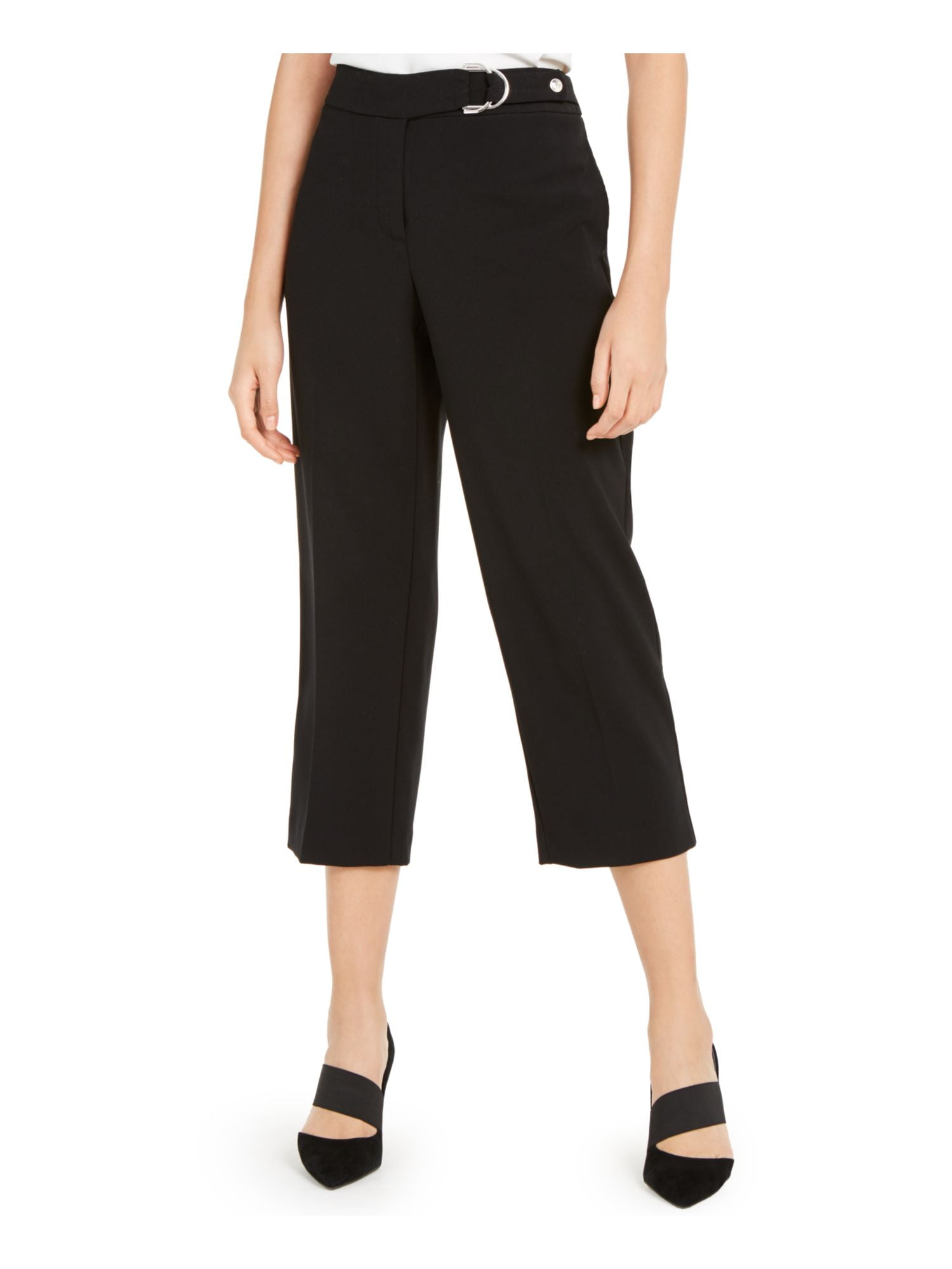ALFANI Womens Black Belted Pocketed Zippered Capri Pants Size: 14
