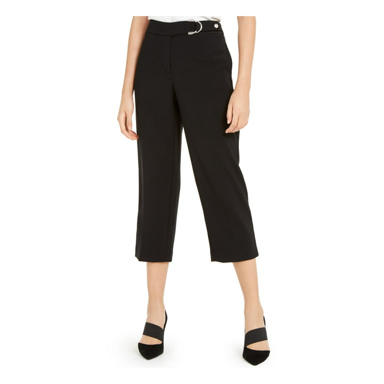 ALFANI Womens Black Belted Pocketed Zippered Capri Pants Size: 14 