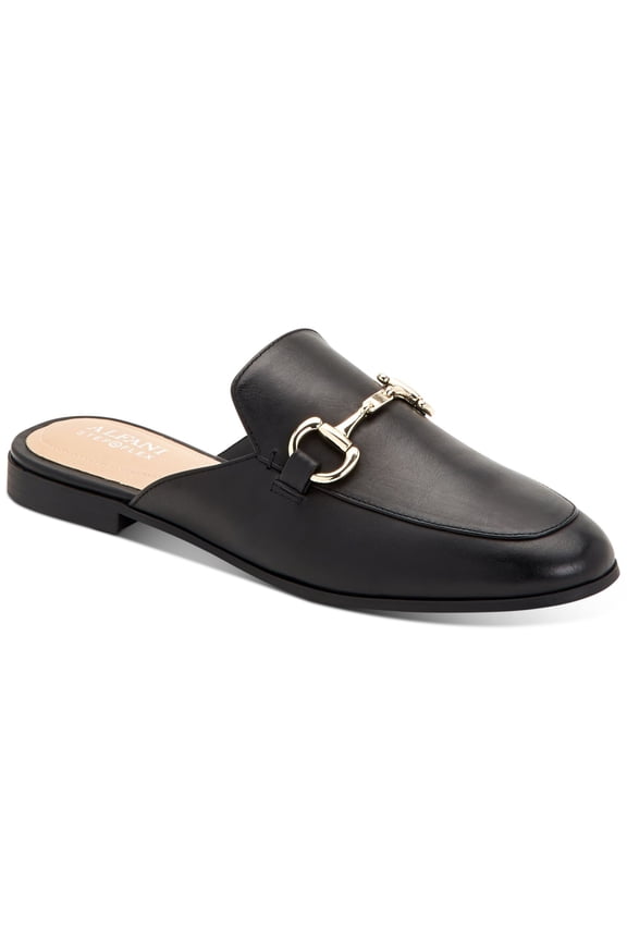 Womens Black Bit-Buckle Hardware At Vamp Padded Garlend Round Toe Slip On Leather Mules 5.5 M