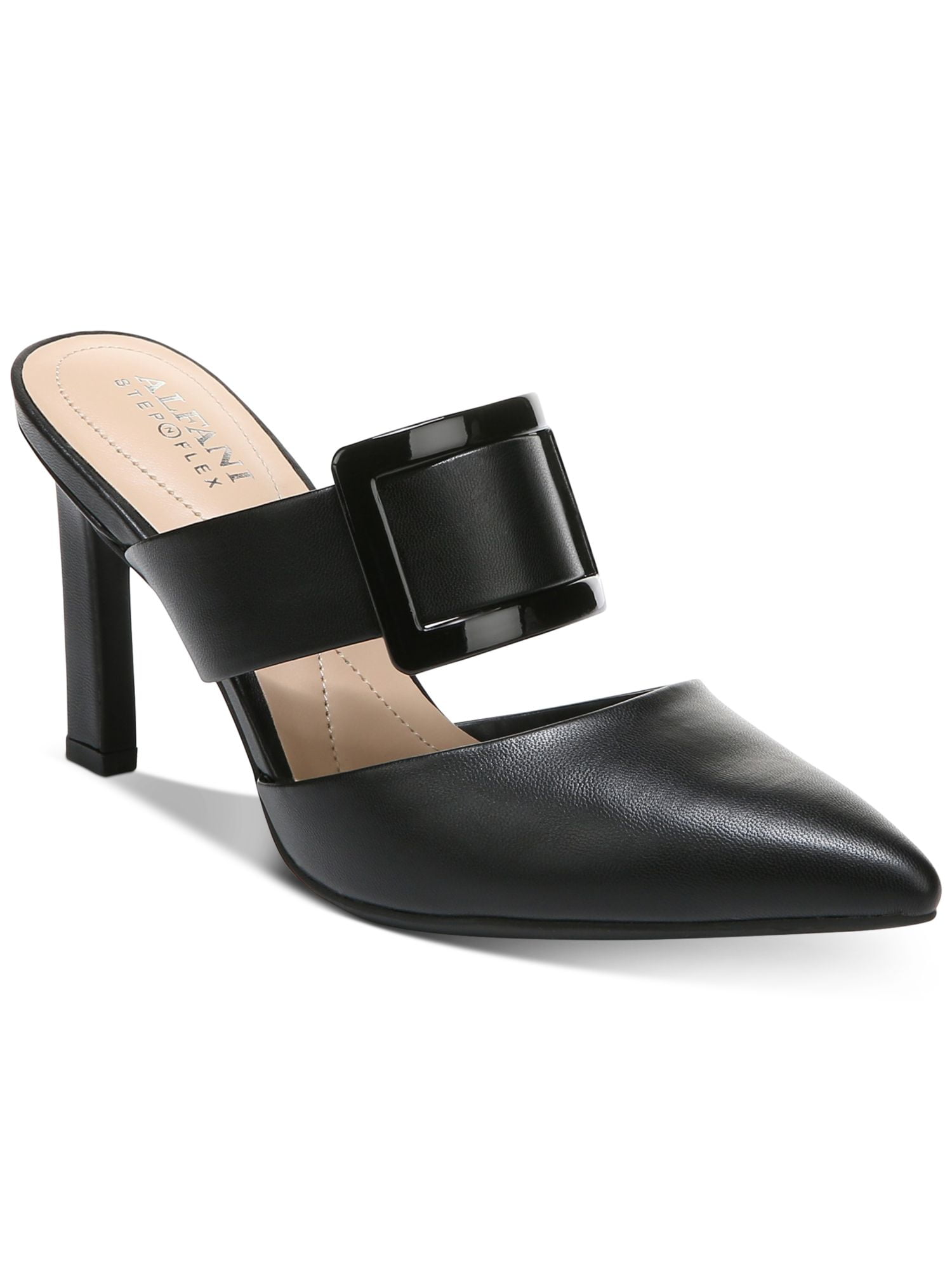 POUR LA VICTOIRE Womens Black Cutouts Padded 532210467 Peep Toe Stiletto Slip On Leather Dress Heeled Mules Shoes