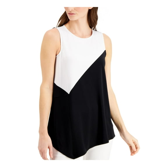 ALFANI Womens Black Color Block Sleeveless Jewel Neck Tank Top Size: S
