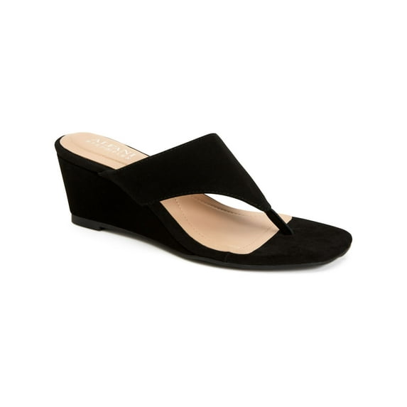 ALFANI Womens Black Cushioned Breathable Andersonn Square Toe Wedge Slip On Leather Heeled Thong Sandals 6.5 M