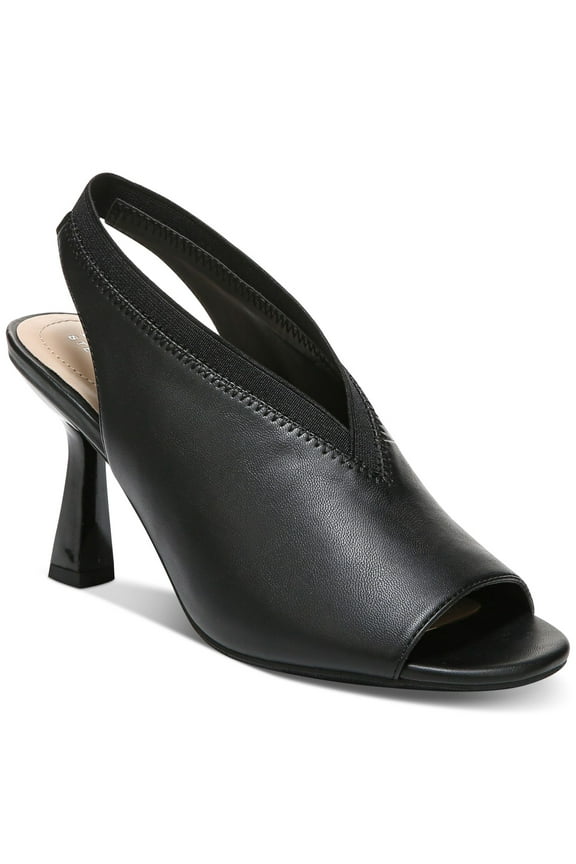 Womens Black Cushioned Ceal Peep Toe Sculpted Heel Slip On Dress Slingback 8 M