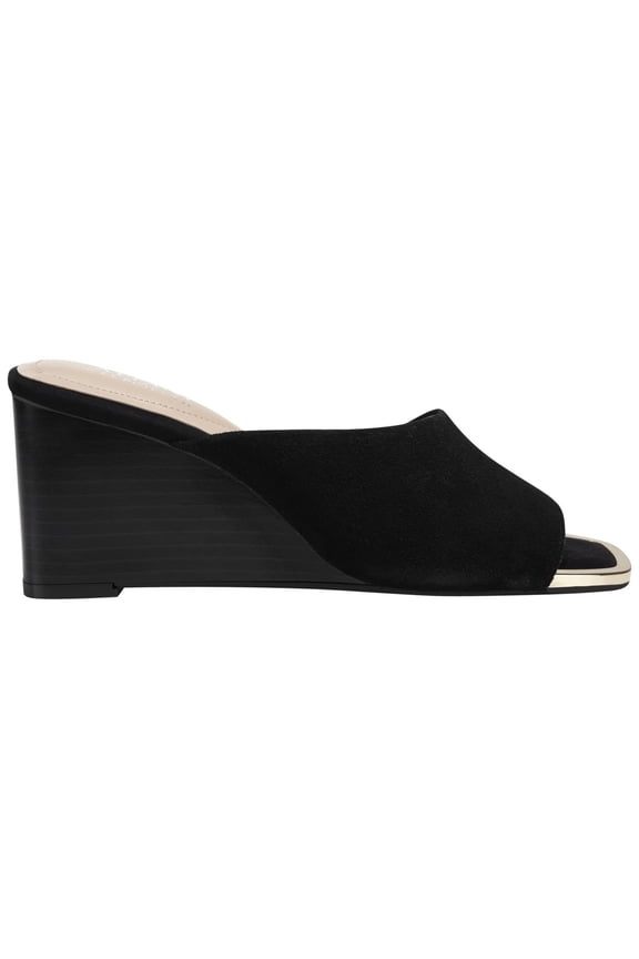 Womens Black Cushioned Metallic Laurita Square Toe Wedge Slip On Leather Dress Sandals Shoes 7.5 M