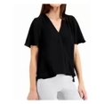 thumbnail image 1 of ALFANI Womens Black Flutter V Neck Wear To Work Hi-Lo Top S, 1 of 2