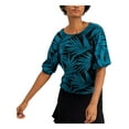 thumbnail image 1 of ALFANI Womens Black Glitter Elbow Puff Sleeves Printed Short Sleeve Jewel Neck Top M, 1 of 4