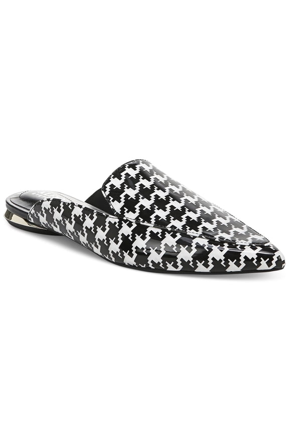 Womens Black Houndstooth Cushioned Serrice Pointed Toe Slip On Mules 6 M