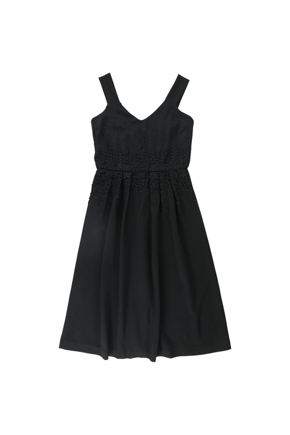 Womens Black Lace Sleeveless V Neck Below The Knee Fit + Flare Dress 6