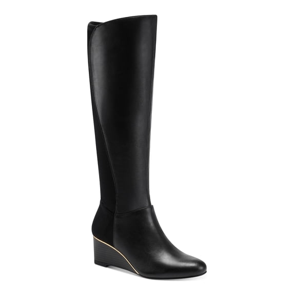 ALFANI Womens Black Mixed Media Padded Beverly Round Toe Wedge Zip-Up Leather Dress Boots 8.5 M