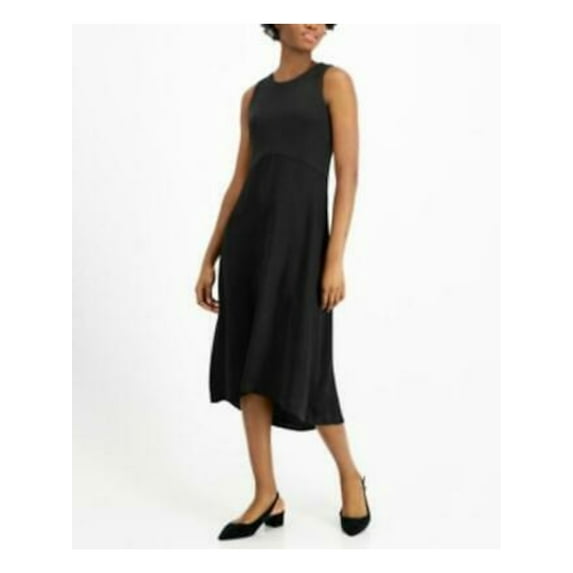 ALFANI Womens Black Mixed Media Sleeveless Crew Neck Midi Shift Dress XL