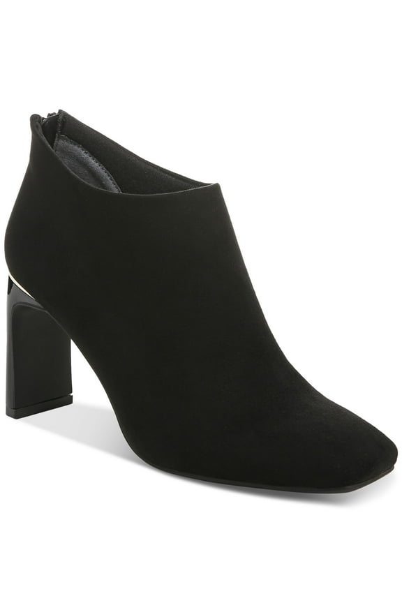 Womens Black Padded Brittnee Square Toe Block Heel Zip-Up Booties 10 M