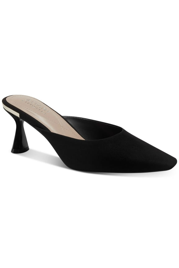 Womens Black Padded Cecilia Square Toe Kitten Heel Slip On Dress Heeled Mules Shoes 6 M