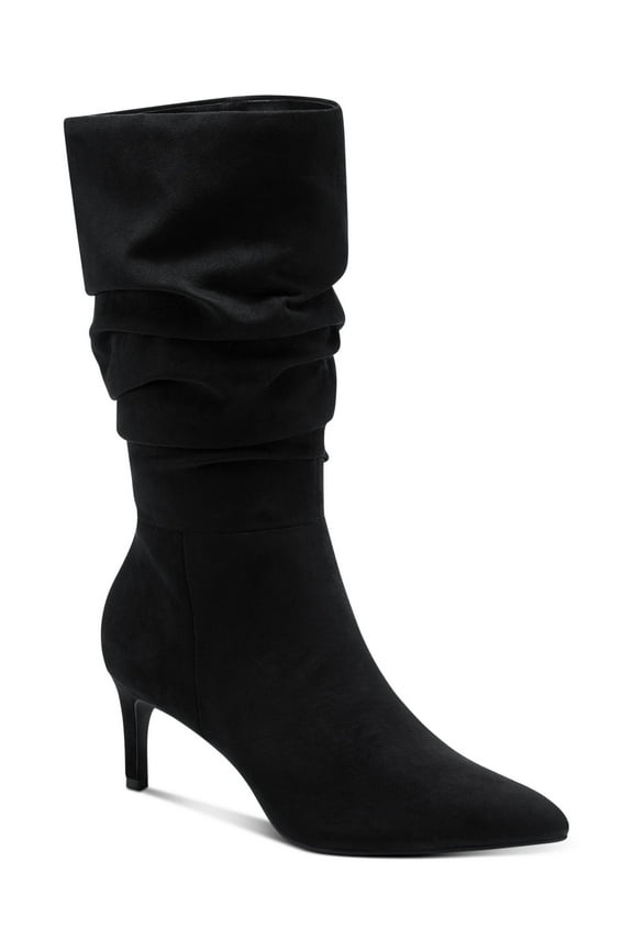 Womens Black Padded Lissa Pointed Toe Stiletto Zip-Up Slouch Boot 7.5 M