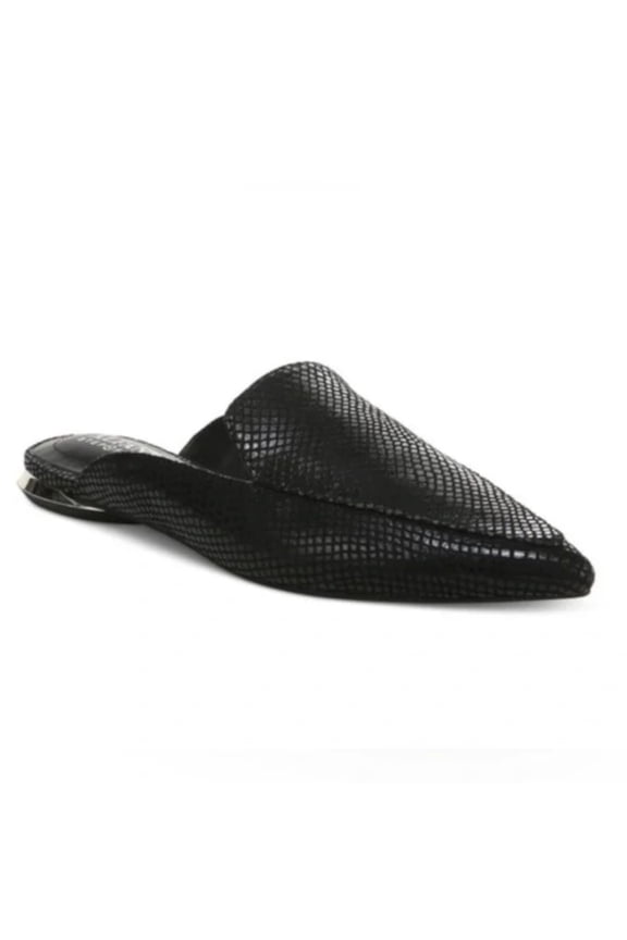 Womens Black Patterned Cushioned Serrice Pointy Toe Slip On Mules 7.5 M
